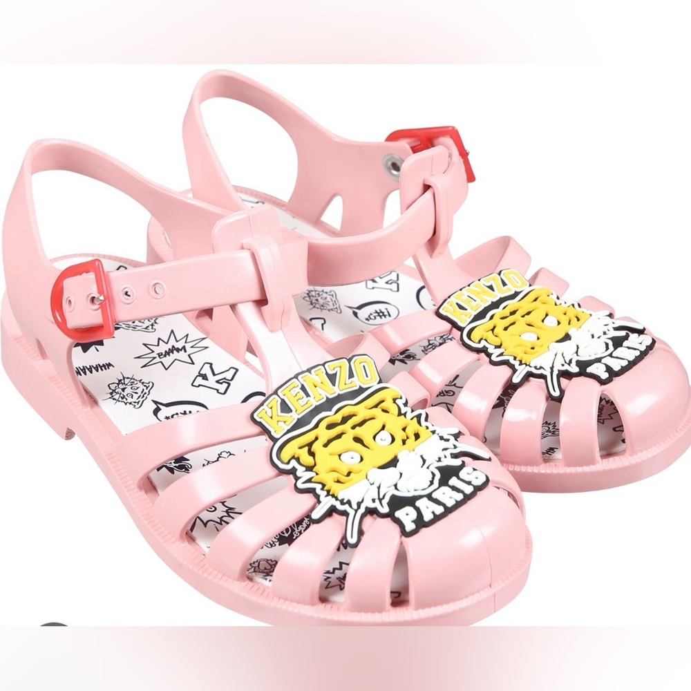 Kenzo Girls Tiger Applique Jelly Sandals Brush Pink size 23-6 1/2